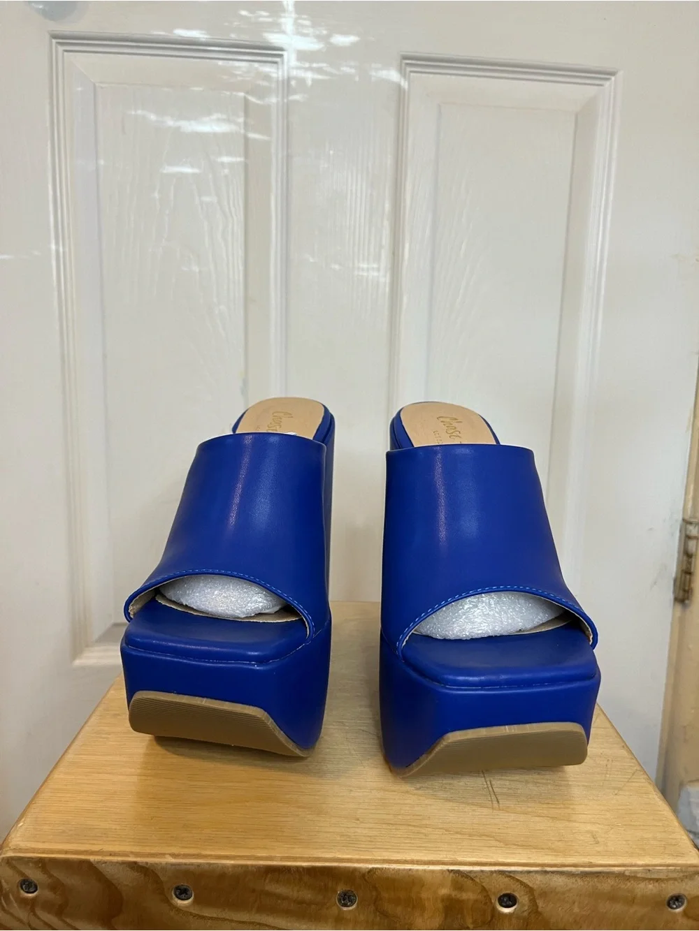 Chase + Chloe Astra Electric Blue Platform Open Toe Wedge Mules NWB